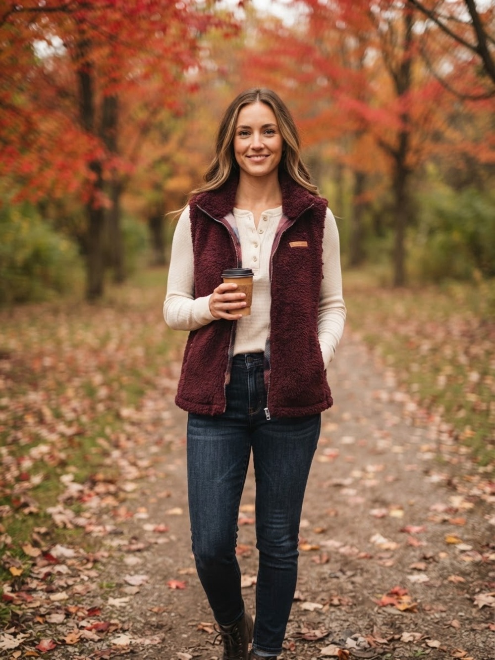 Sage Collective Women’s Burgundy Fuzzy Sherpa Fleece Full-Zip Vest – Size Medium